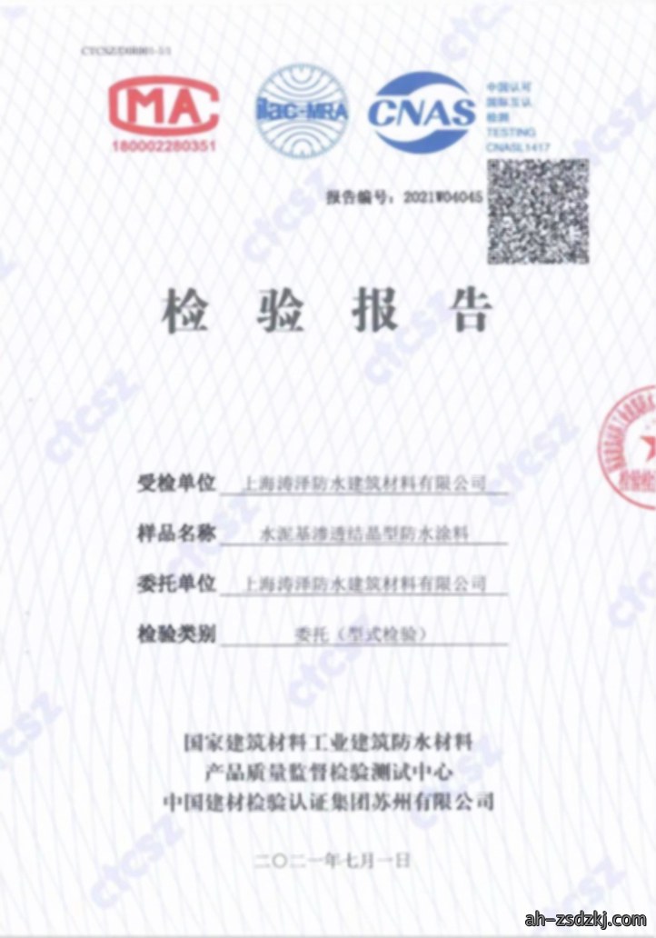 渗透结晶涂料报告